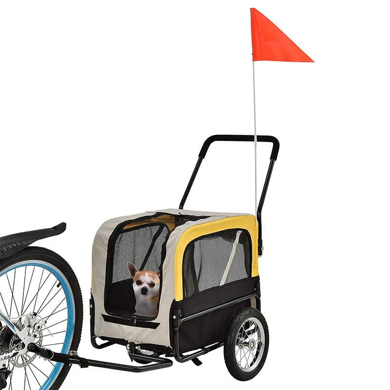 Small & Medium Sized Pet Stroller Durable Frame Pet Bike Trailer Cat Dog Bicycle Carrier with Non-Slip Floor & Internal Leash