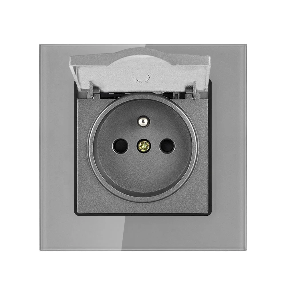 French Waterproof Plugs And Sockets Tempered Glass Panel  AC220~250V, 16A Plugs Outlet