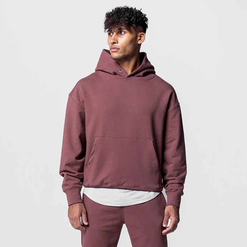 Custom Logo Wholesale Cotton  Plain Blank Heavy Oversized Heavyweight Pullover Thick Hoodie no drawstring Set C08