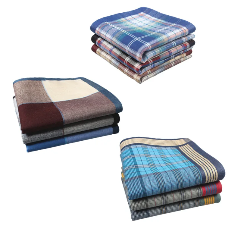 Pure Cotton Plaid Handkerchief for Men Classic Retro Style Soft Absorbent Hanky Factory Wholesale Handkerchieves