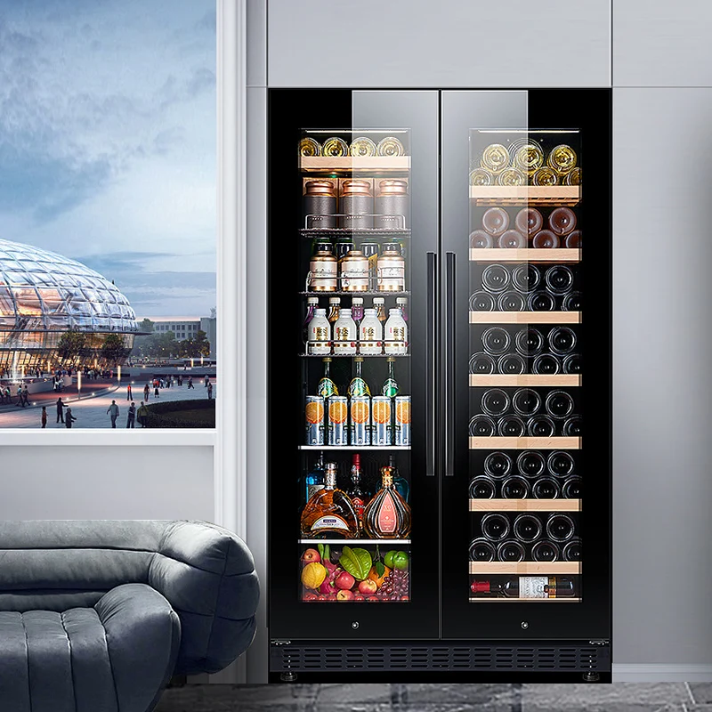 NUELEAD Best Selling 8 Shelves Beverage Refrigerator Wine Cooler Fridge 106 Bottles Dual Zone Household Bar Using