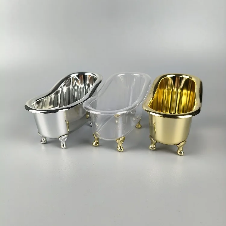 Plastic PS clear gold feet mini bathtub cosmetic bottle container/ SMALL 12*6*7cm washroom SHAMPOO soap package containers