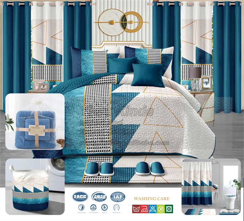 King size 24 pcs bedding set skin-friendly bedroom curtains and sheet set matching bedspread set 24pcs bed sheet with curtains