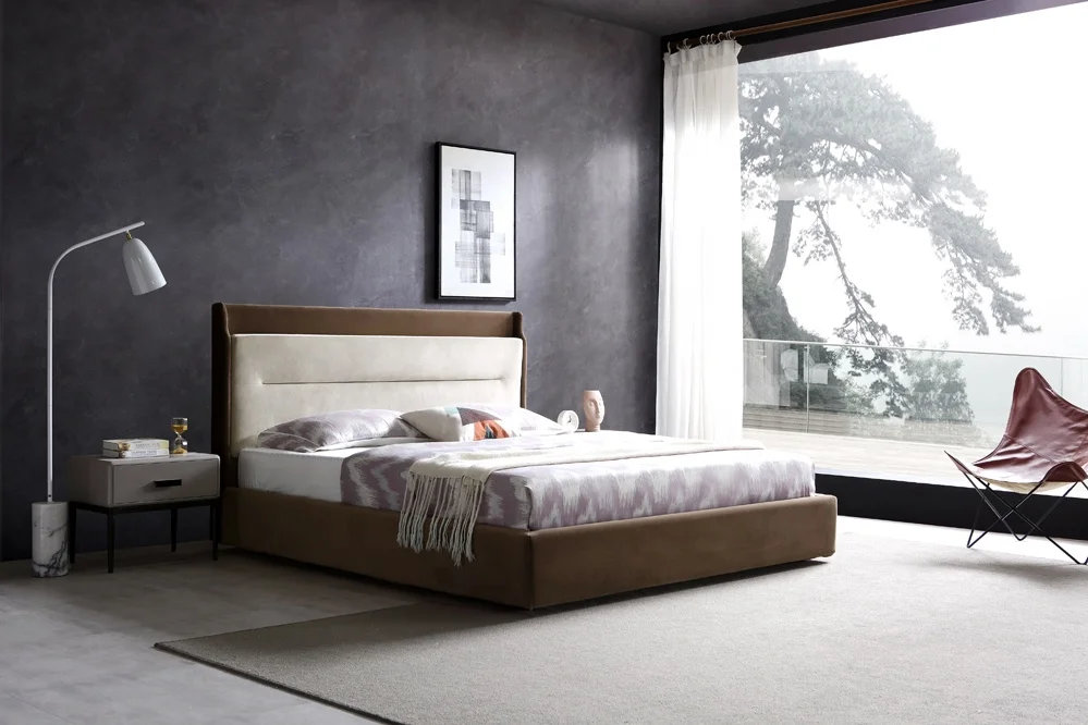 Luxury hotel double king size european style fabric soft  bed