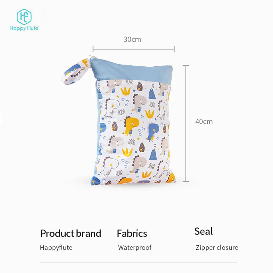 HappyFlute 1PC Reusable Waterproof Fashion Prints Wet Dry Diaper Bag Double Pocket Cloth Handle Wetbags 30*40CM Wholesale