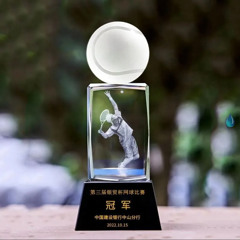 Custom small 3d engraved basketball Football tennis golf Sport Soccer Ball award Crystal Glass Volleyball Trophy cup for sports