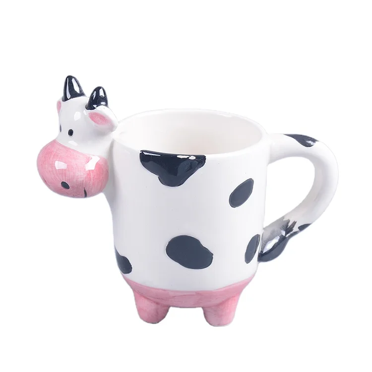 High Quality 500ml Cow Ceramic Mug Lovely Wholesale Eco-Friendly Drinkware Thermal Insulation Customizable Tea Giveaways