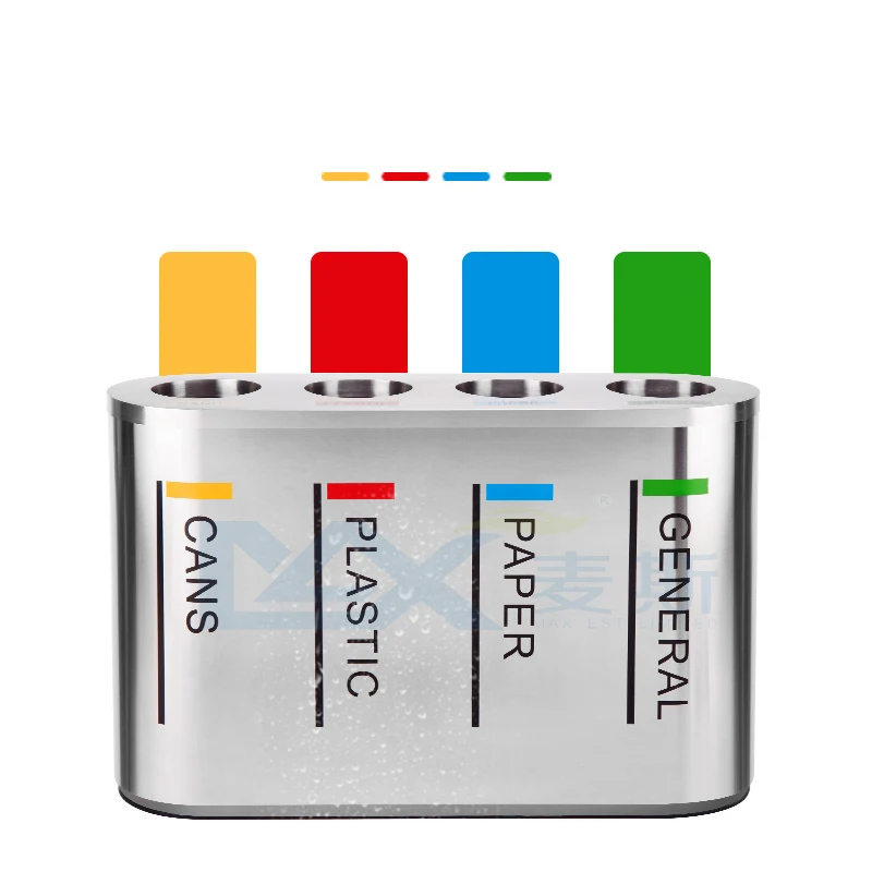 Guangzhou max round 4 bins recycle stainless steel trash bin for mall