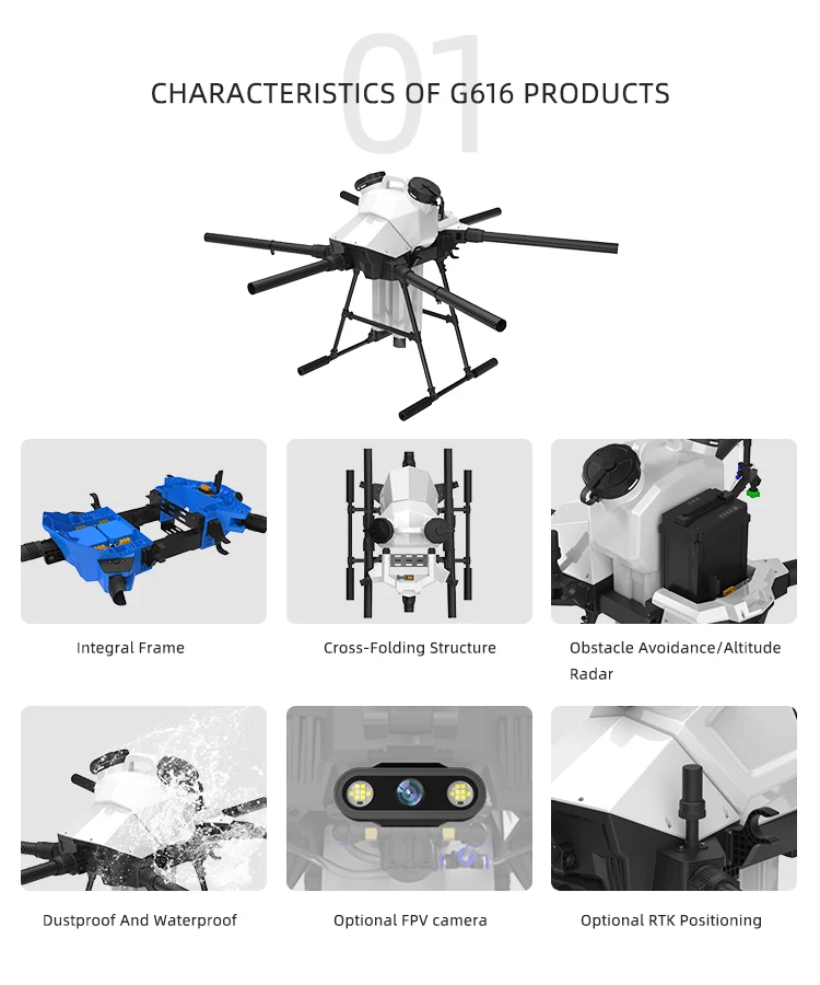 High quality Crop Sprayer G616 6-axis Agriculture Drone frame 16KG payload farm family Planting UAV Parts