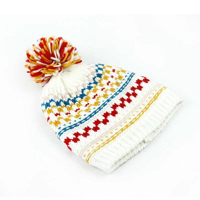 Wholesale fashion custom logo warm colorful 100% polyester RPET jacquard hat for winter