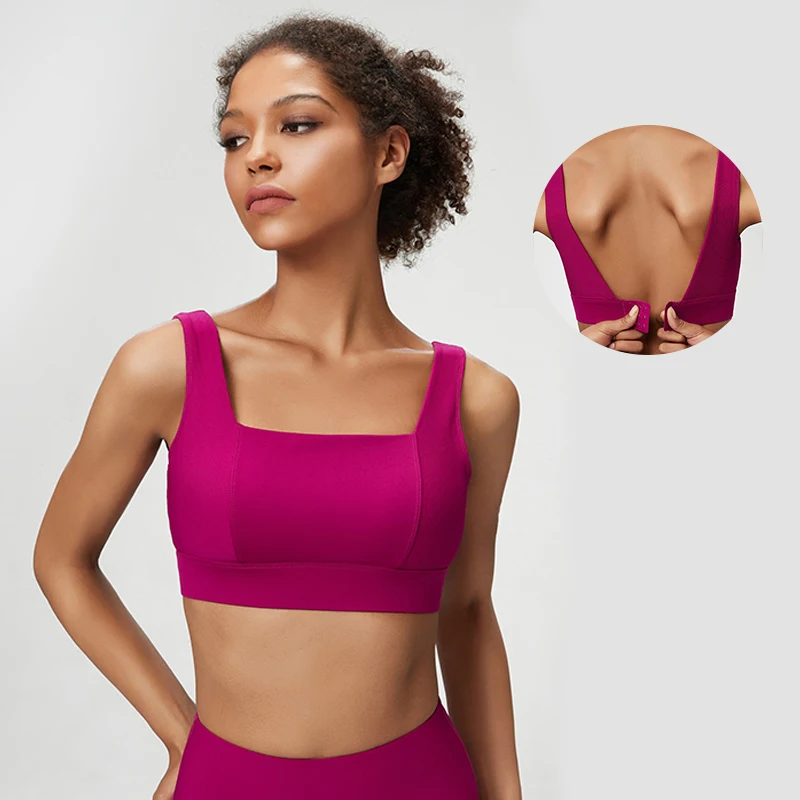 Wholesale Hot Ribbed Patchwork Square Neck Fixed Padded One Piece Adjustable Yoga Bra Top Women Gym Sports Fitness Wear