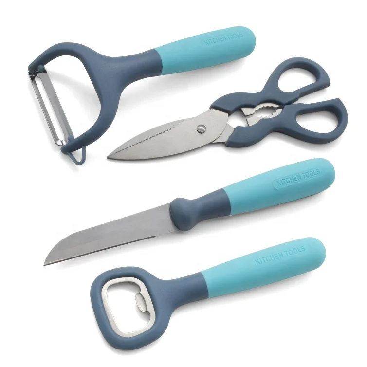 Kingforce wholesale kitchen accessories set fruit knives kitchen tool scissor peeler bottle opener with Holder