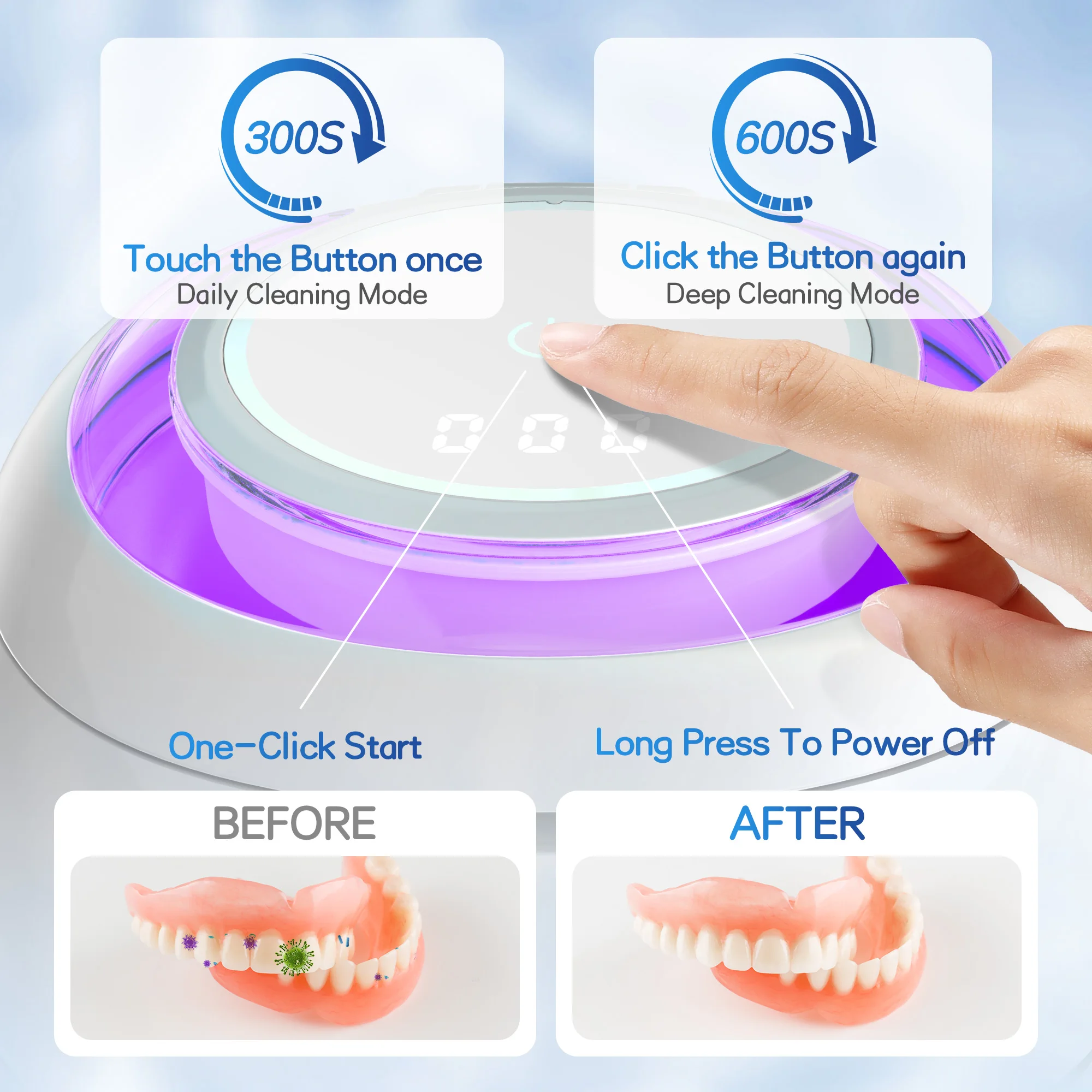 2024 OEM Mini Dental Sonic Machine Portable Household Denture Ultrasonic Uv Cleaner