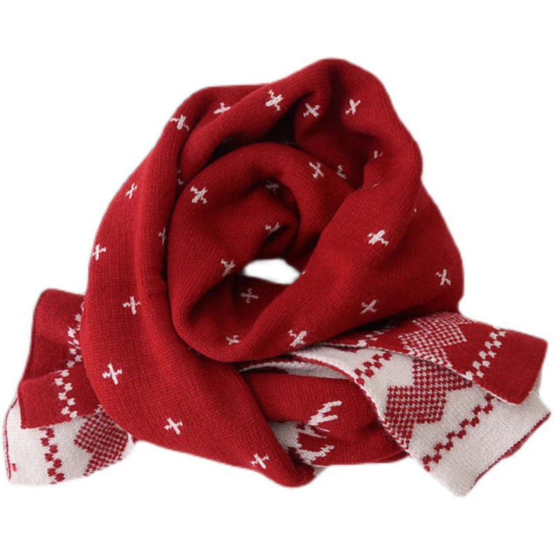 Christmas Gift Winter Scarf Warm Plush Snowflake Pashmina Shawl Knitted Cotton Scarf For Women