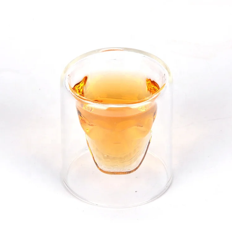 
25ML Pyrex Double Wall Transparent Crystal Skull Wine Shot Glass 