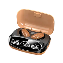 Fashion M35 TWS BT5.2 Earbuds 9D Hifi Stereo Siri Waterproof Headphones Long Battery Life Stylish Wooden Earphone LED Display