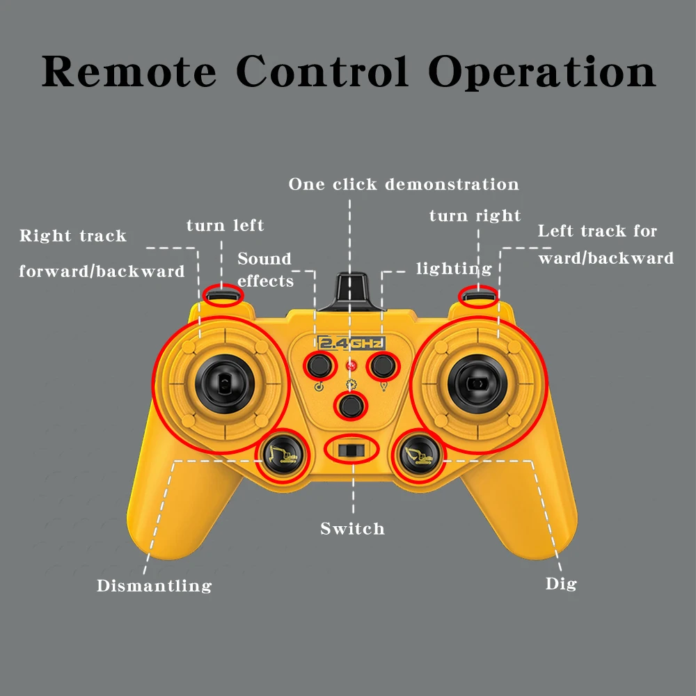 Kids rc car toy 2.4ghz remote control excavator toy shovel metal rc 11 channels remote control tow truck toy