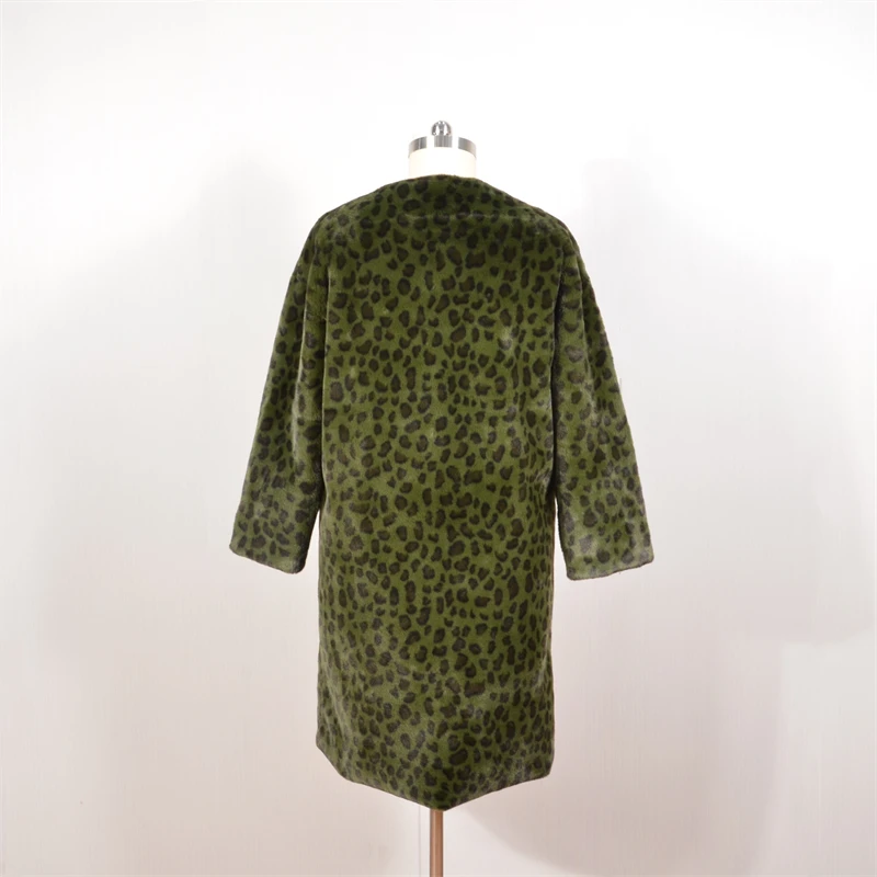 Factory Wholesale Custom Streetwear New Luxury Leopard Print Faux Fur Trench Coat Women High Quality