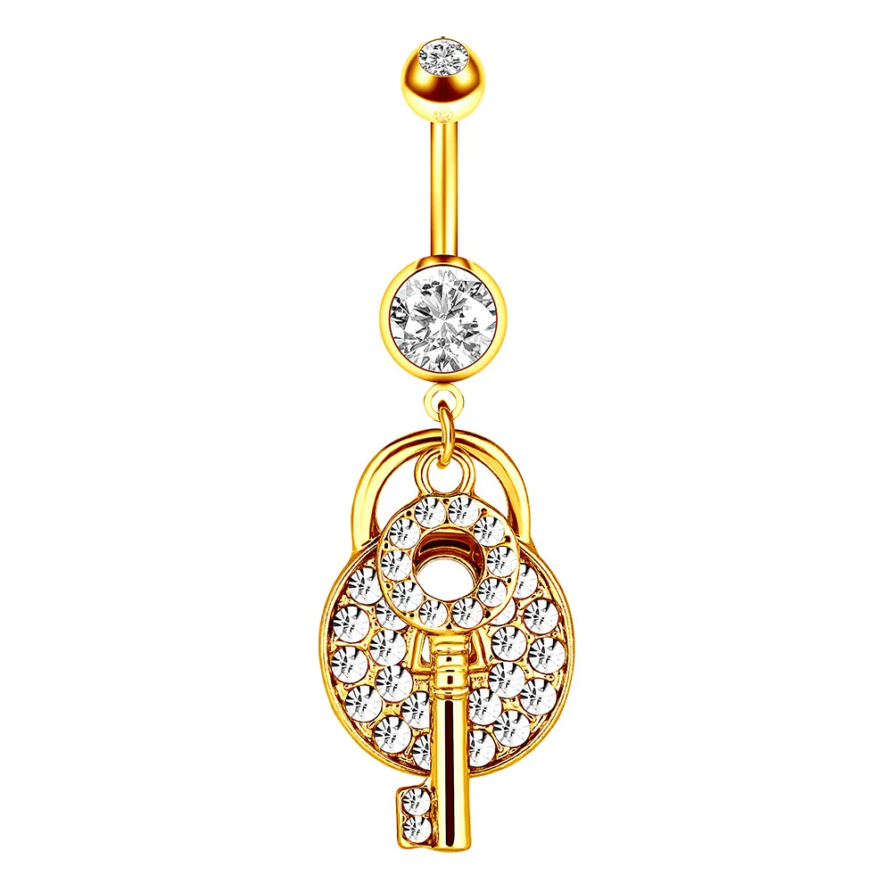 5pcs/set 316l Stainless Steel Dangle Belly Button Ring Navel Ring Jewelry Clear Zircon Inlay Body Piercing Jewelry For Women