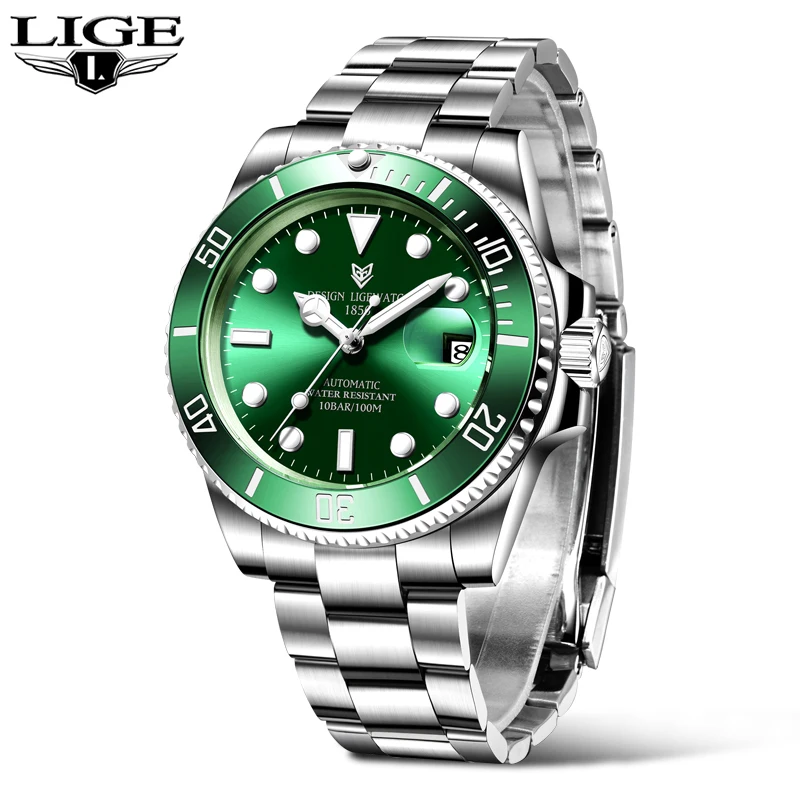 2021 LIGE New Watch Men Automatic Mechanical Tourbillon Clock Fashion Sport Diving Watch 100ATM Waterproof Watches