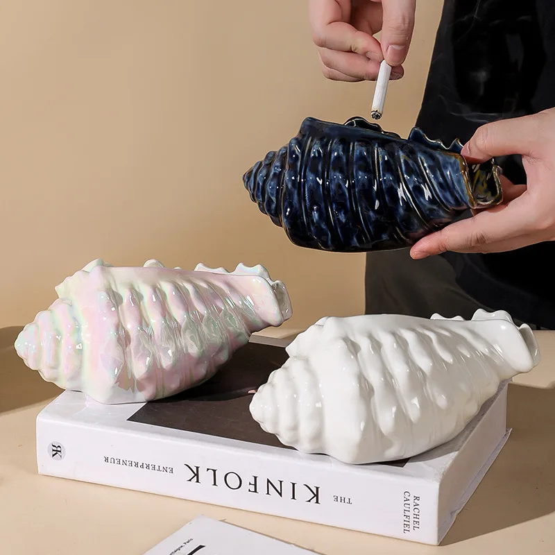 Creative Conch Shape Ceramic Cigarette Ashtray Smokeless Waterproof Ash Tray Outdoor Porcelain Ashtray for Home Office Gifts