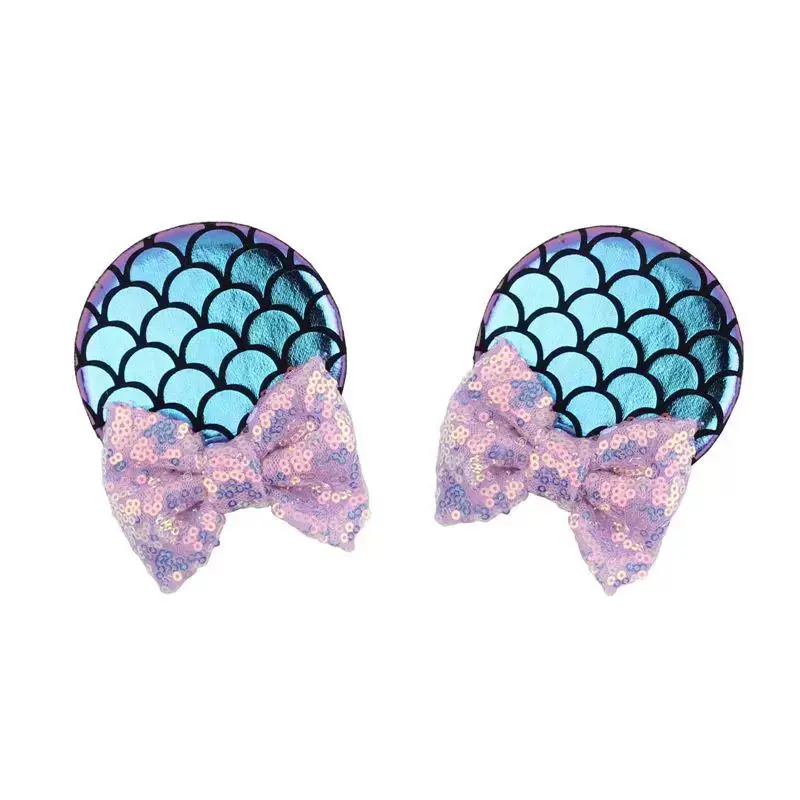 Baby girl bows colorful hair accessories sequins minnie ear hair pin glitter bow mickey ears hairpins for kids