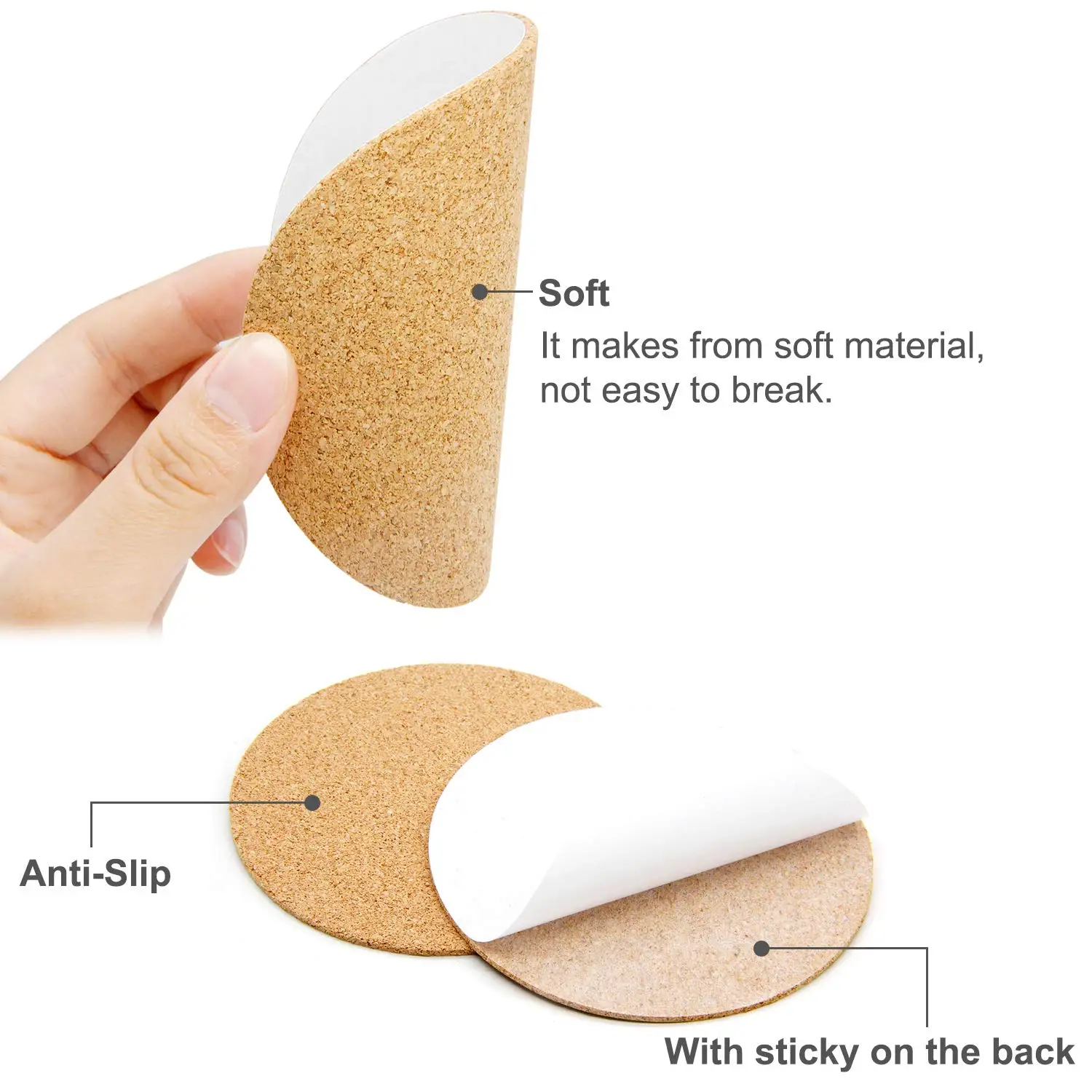 Manufacturer 4in 2mm  Self Adhesive Circle Cork Sheets Cork Mat Tiles Cork Round Coaster with Strong Adhesive Backed