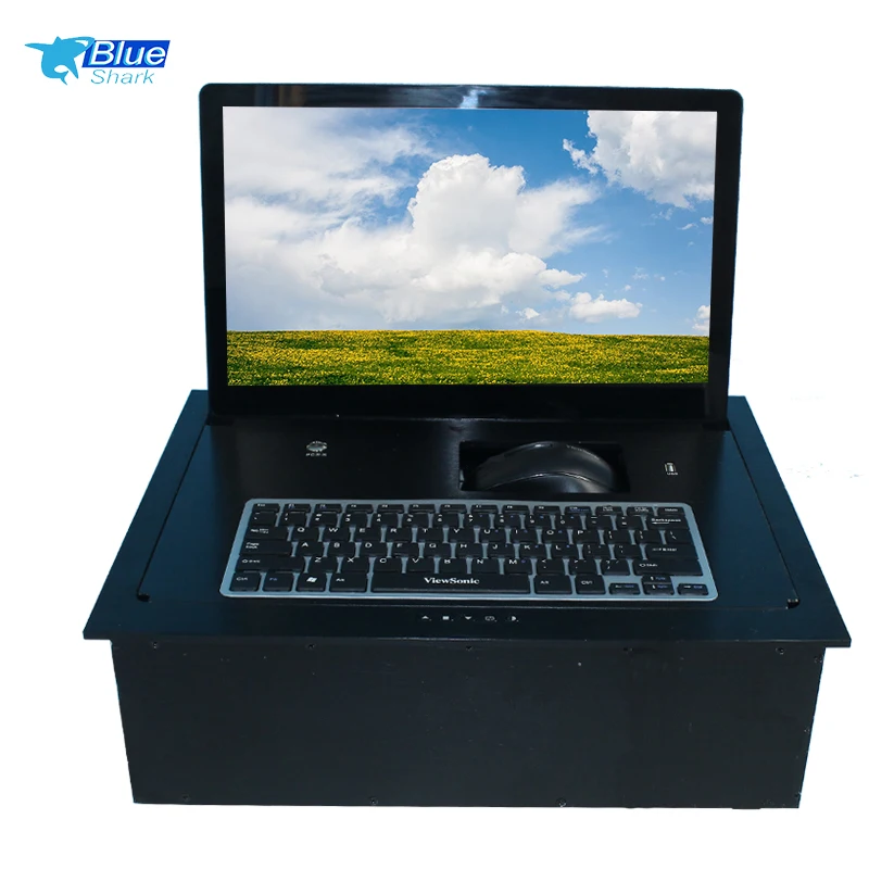 Flip Paperless Desk Monitor Motorized Lcd Lift Flip up Monitor Lift Conferencing Equipment Audio Conference System