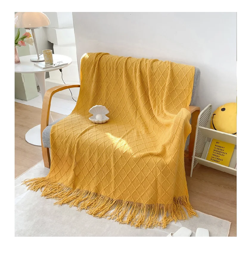 Роскошное летнее тонкое вязаное одеяло из мягкого хлопка с кисточкой