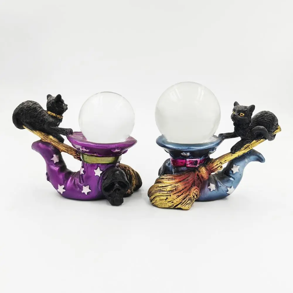Crystal Ball Base Resin Cat Decoration Creative Magic Broom Magic Hat Cat Sculpture Tabletop Decoration