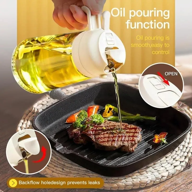 2 in1 Plastic Kitchen Barbecue Cooking Olive Oil Dispenser Oil Jar Baking Vinegar Soy Sauce Spray Container Oil Spray Bottle