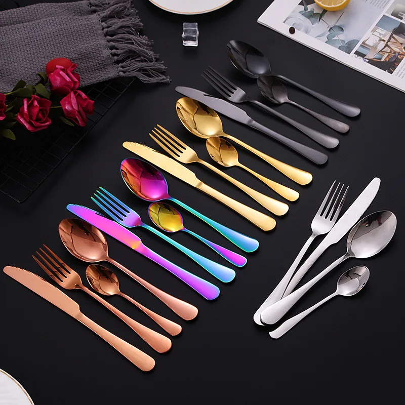 BST Custom logo 24 pcs flatware tableware fork knife spoon luxury cutlery set stainless steel with black wood gift box