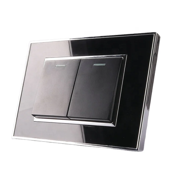 Настенный выключатель из хрустального акрилового материала, переключатели питания, кнопочный переключатель света, черный закаленное стекло, панель 118