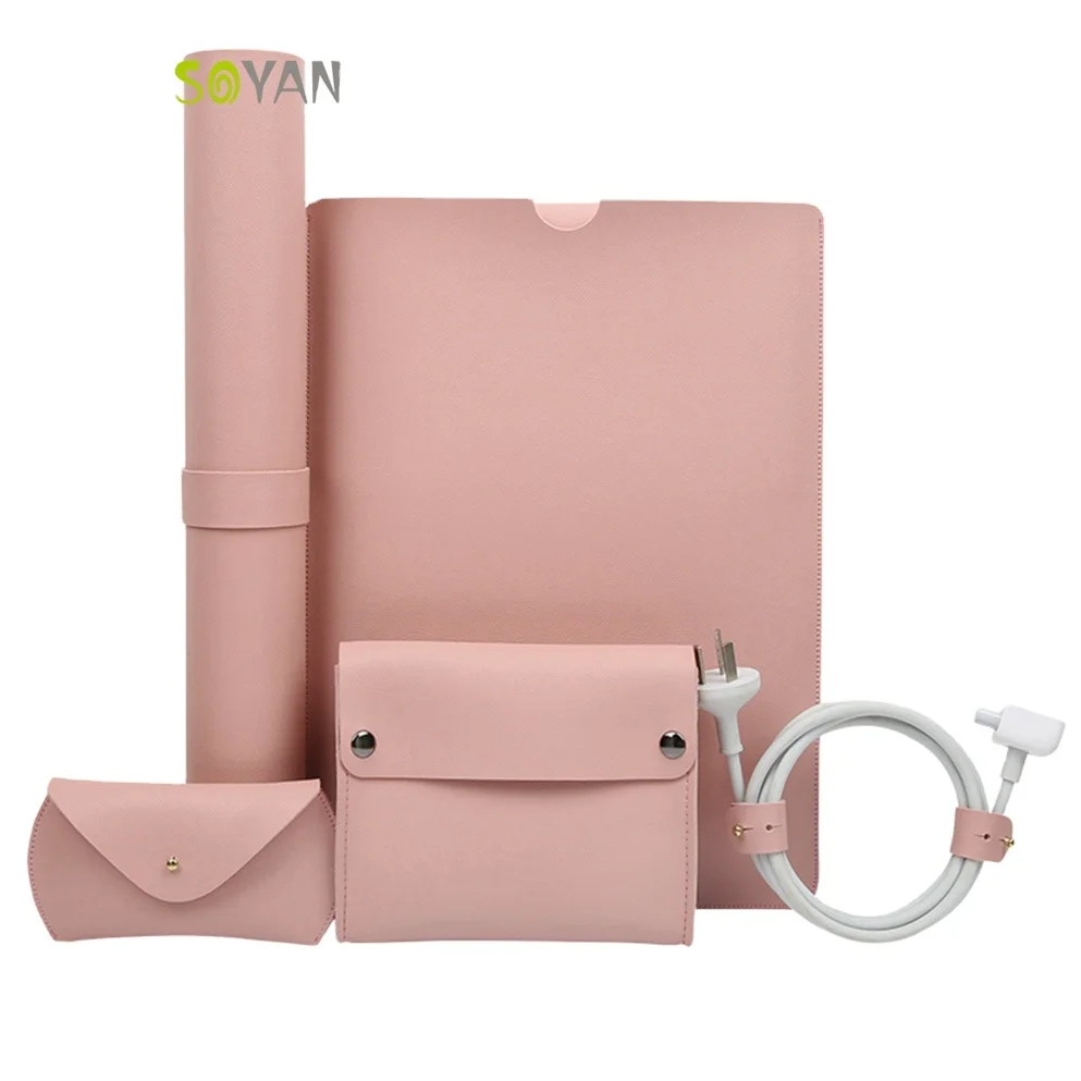 Sleeve 14 13 Inch Sleeve, Leather Case Bag,5 In 1 Bundle Waterproof Cover For Macbook Air & Pro With Mouse Pad Laptop Cases