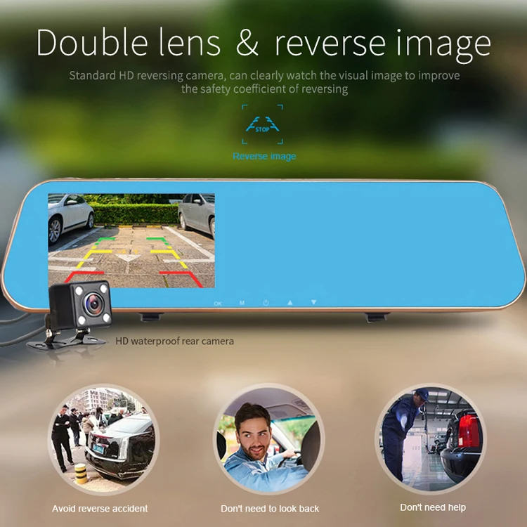  4.3 Inch Dual Lens High Quality Car DVR 1080P HD Screen Mirror Dashcam Wide View Video Loop Cycle Recording Carcam