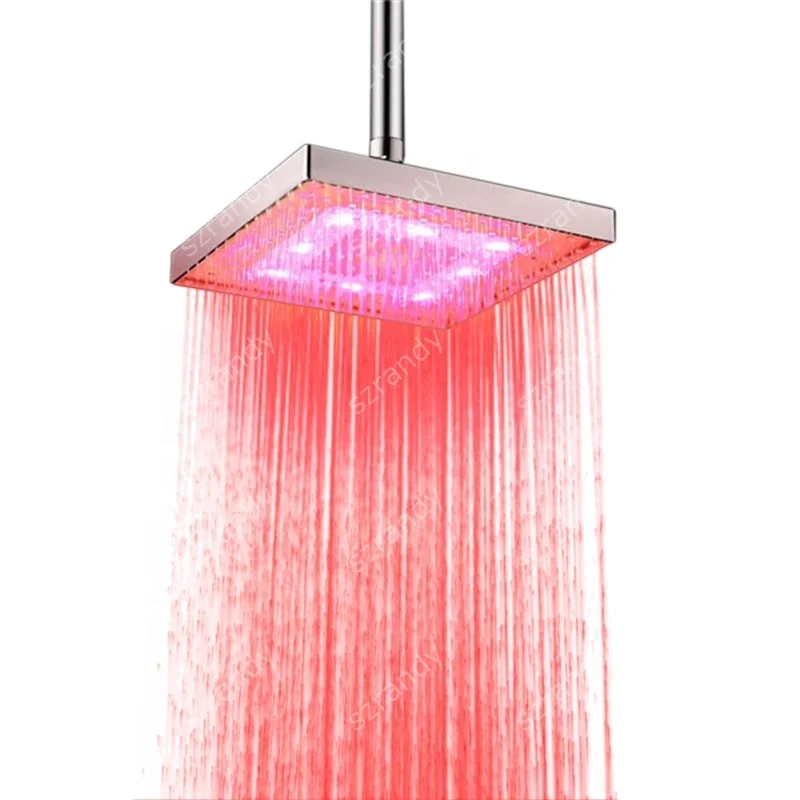 8Inch Bathroom Red Square LED Shower Head Fixed Wall Mount Shower Head(ABS material)