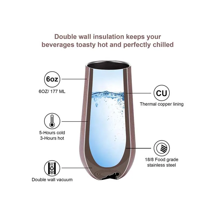 Keep Warm More Than 6 Hours 6Oz Stainless Steel Reusable New flute  champagne Tumbler with lid