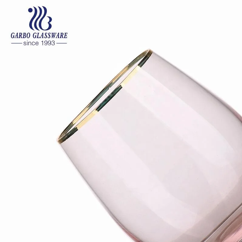 550ml pink stemless wine glasses spray color glass cups with gold rim wedding gift personalized colors glass tumblers