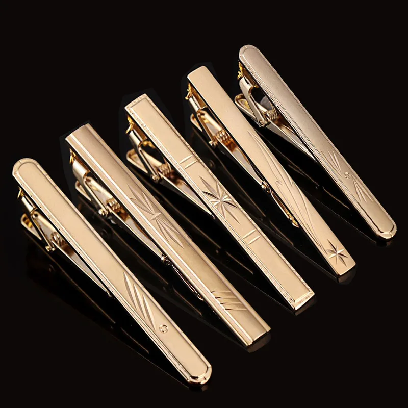 High Quality OEM Competitive Price Gold Plated Tie Clips With Chain Wedding Tie Bars Stainless Steel Tie Clips for Men