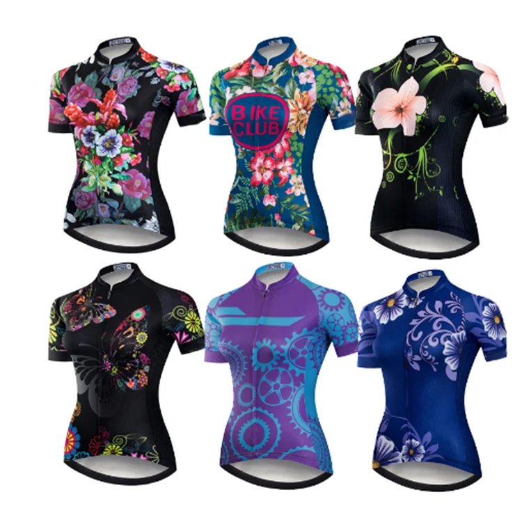 Women Cool Cycling Jersey Set Flower Short Sleeve Sportswear Polyester Summer Bike Cycling Clothing 3D Padded Bicycle Shorts