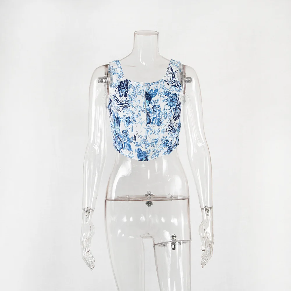 R40546S оптовая продажа модных женских укороченных топов на бретельках с принтом