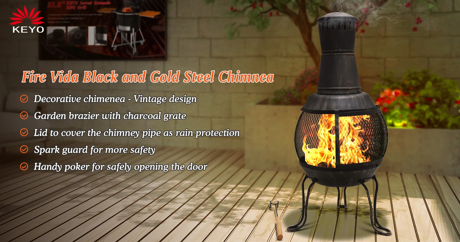Steel Chiminea Outdoor Fire Pit Patio Garden Dome Fireplace Outdoor Heater Log Burner Vintage brazier with charcoal grate