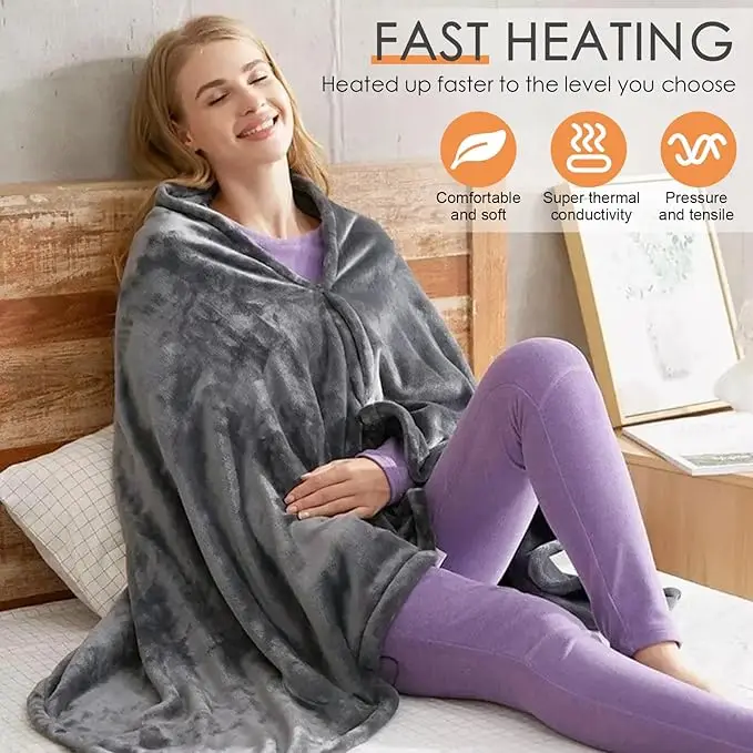 USB Heated Blanket Wrap Wearable Heated Throw Blanket with Buttons Ultra Warm Heating Neck and Shoulders Shawl for Home Office