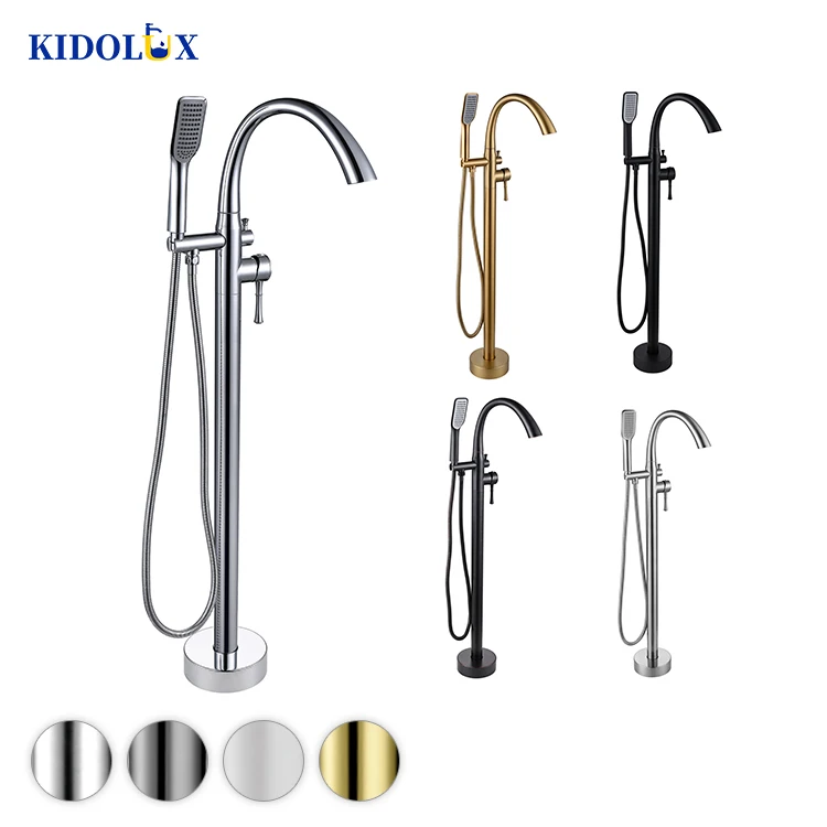 Chrome Floor Standing Waterfall Bathtub Faucet Set Shower Bath Mixer Tap Free Standing Hot Cold Bathroom Tap Thermostatic