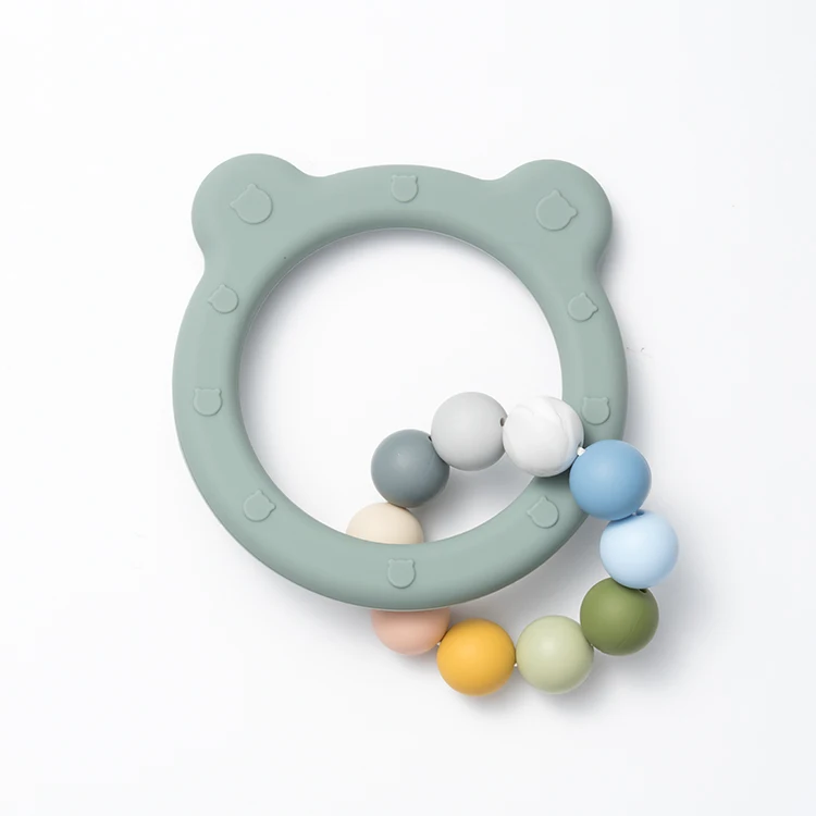 Wholesale Baby Silicone Teethers Beads Round Bear Non Toxic OEM Head Mold Customized Color  Logo Box