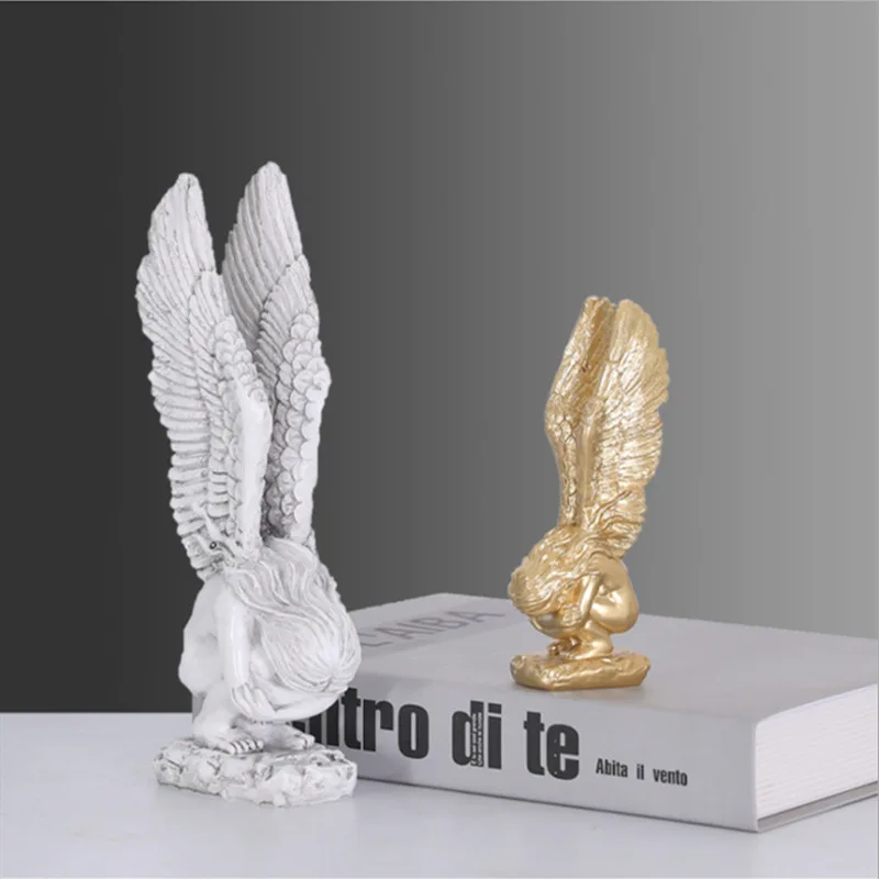 Fengzhi Factory Modern Simple Wind Resin Crafts Salvation Winged Angel Sculpture Creative Desktop Small Decoration