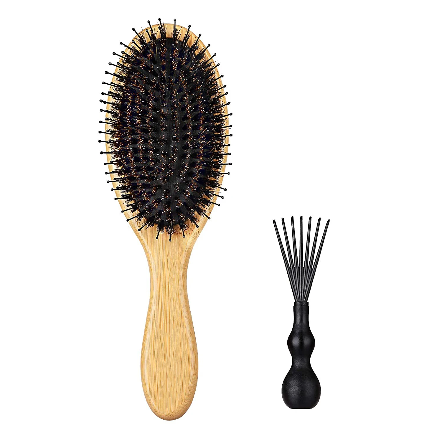 Wholesale Custom Logo Wooden Hairbrush Bamboo Compact Hair Extensions Air Cushion Brush with Nylon Pins Mixed Boar Bristle