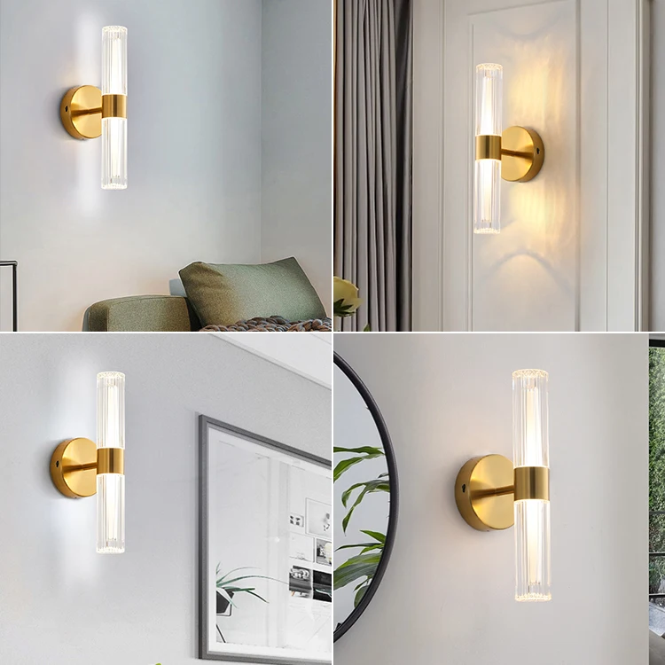 High Quality Luxury Design Decorative Wall Surface Mounted Mirror Front Light Gold Copper Color Retro Acrylic Led Wall Lamp