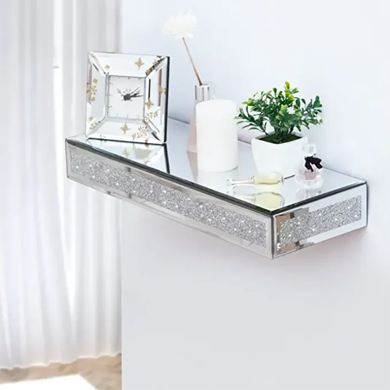 Mirrored Floating Glamorous Decorative Wall Shelf for Bedroom Living Room Kitchen Decor Wall Mounted Shelf Long Hanging Shelf