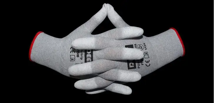 Anti Static ESD Glove PU Fingertips Coated Nylon/Polyester Touch Screen Gloves for Custom OEM Industrial Work Glove
